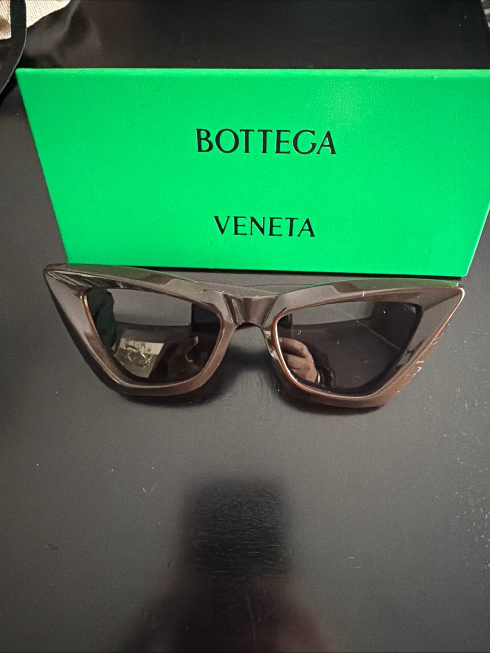 Bottega Veneta BV1101S sunglasses, a luxury cat-eye style Brown